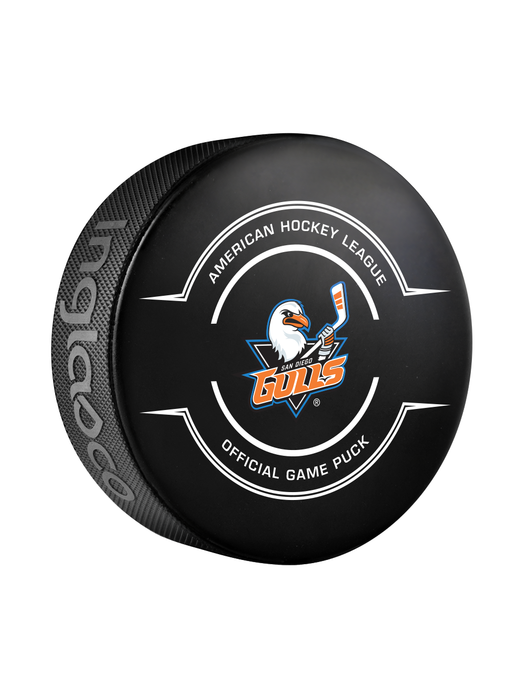 Rondelle de hockey officielle des San Diego Gulls de la AHL 2024-25 dans un cube