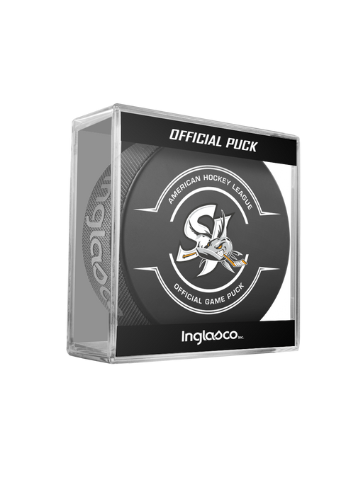 AHL San Jose Barracuda 2024-25 Official Game Hockey Puck In Cube