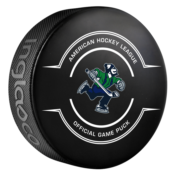AHL Abbotsford Canucks 2025-26 Official Game Hockey Puck In Cube