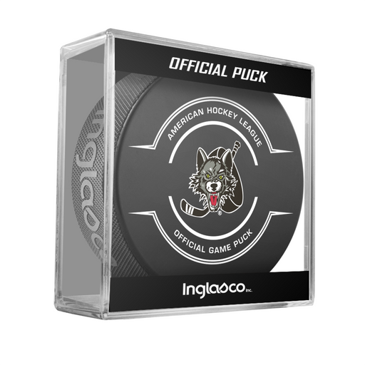 AHL Chicago Wolves 2025-26 Official Game Hockey Puck In Cube