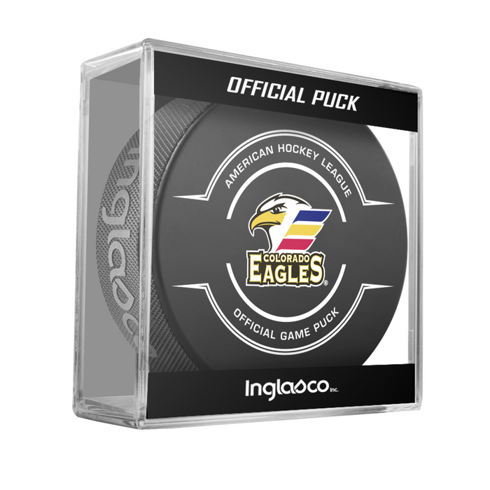 AHL Colorado Eagles 2025-26 Official Game Hockey Puck In Cube