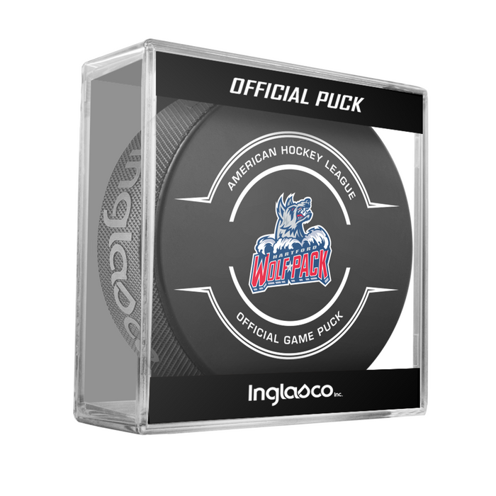AHL Hartford Wolfpack 2025-26 Official Game Hockey Puck In Cube