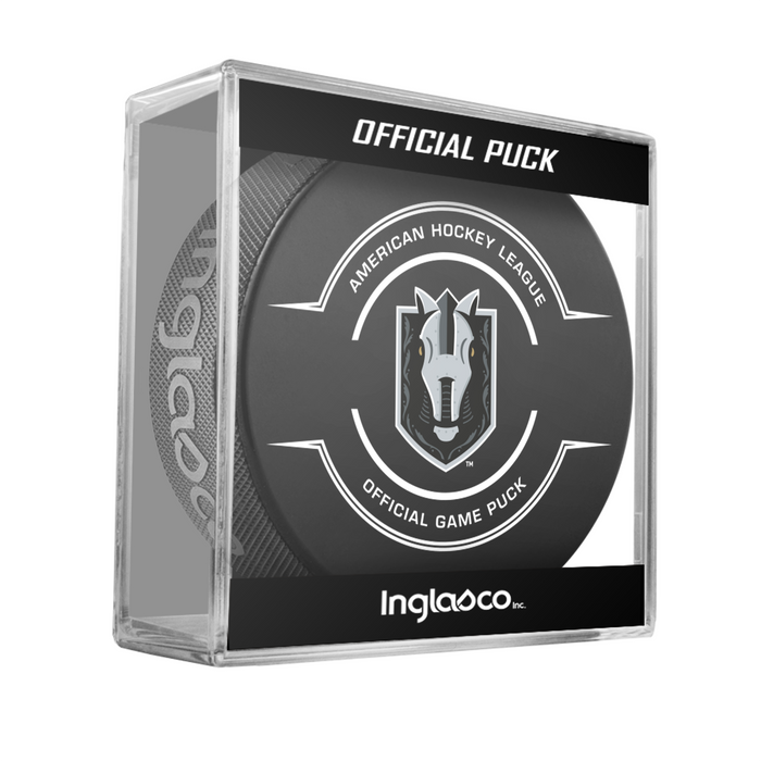 AHL Henderson Silver Knights 2025-26 Official Game Hockey Puck In Cube