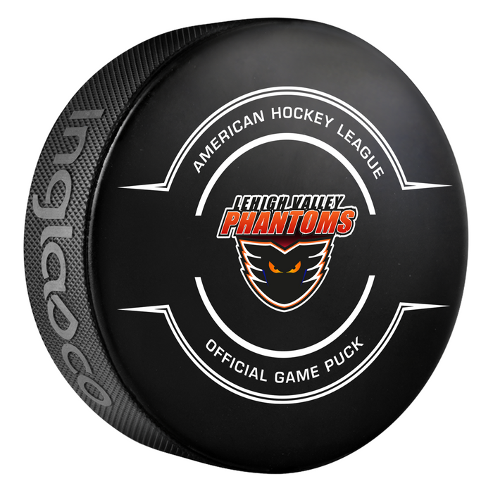 AHL Lehigh Valley Phantoms 2025-26 Official Game Hockey Puck In Cube
