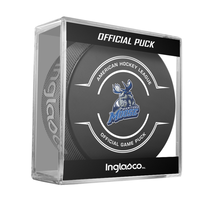 AHL Manitoba Moose 2025-26 Official Game Hockey Puck In Cube