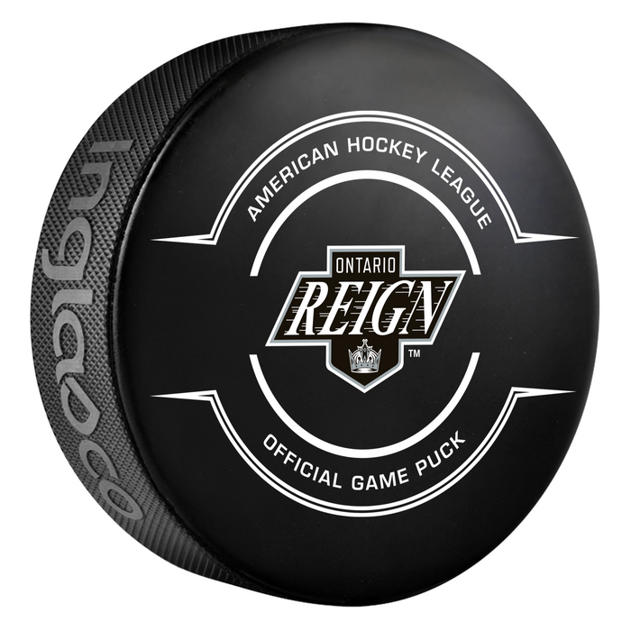 AHL Ontario Reign 2025-26 Official Game Hockey Puck In Cube