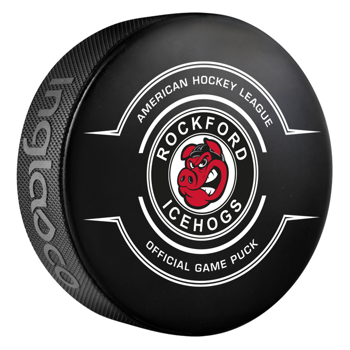 AHL Rockford Icehogs 2025-26 Official Game Hockey Puck In Cube