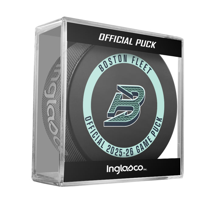 PWHL Boston Fleet Officially Licensed 2025-26 Game Puck Design In Cube