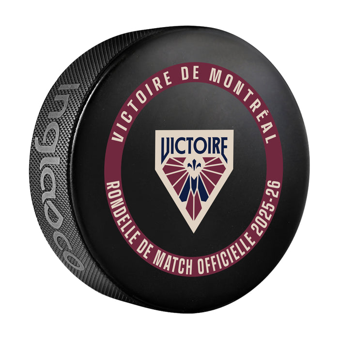 PWHL Montreal Victoire Officially Licensed 2025-26 Game Puck Design In Cube