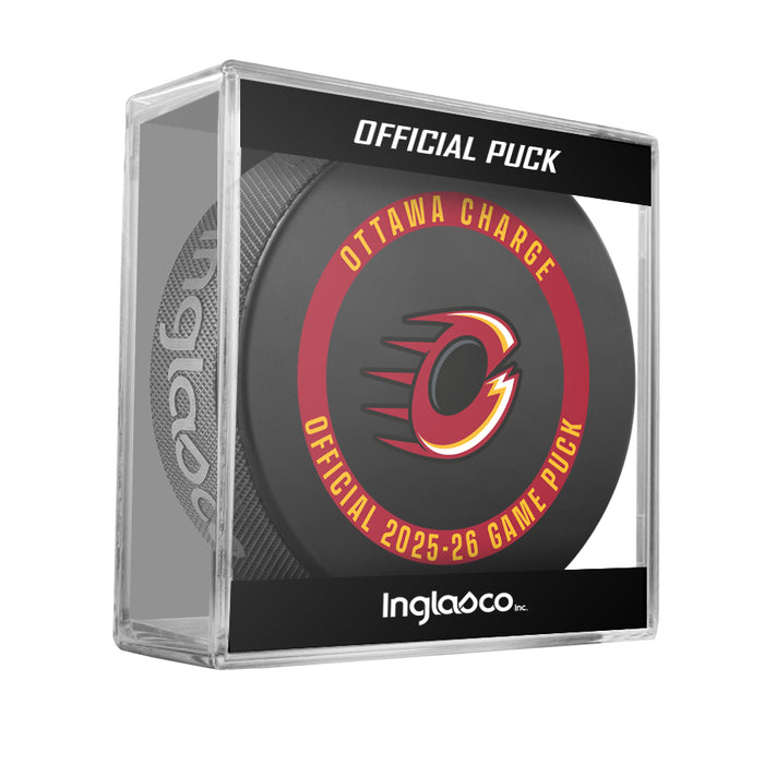 PWHL Ottawa Charge Officially Licensed 2025-26 Game Puck Design In Cube