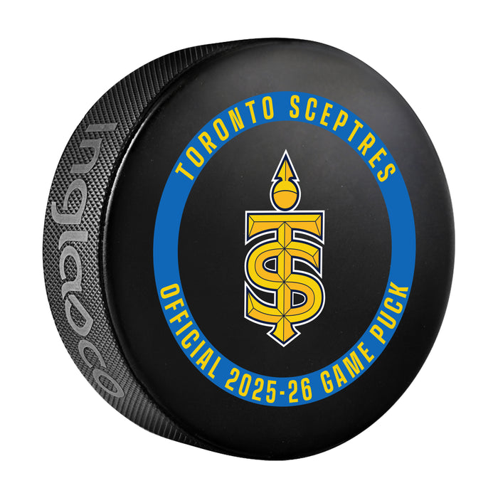 PWHL Toronto Sceptres Officially Licensed 2025-26 Game Puck Design In Cube