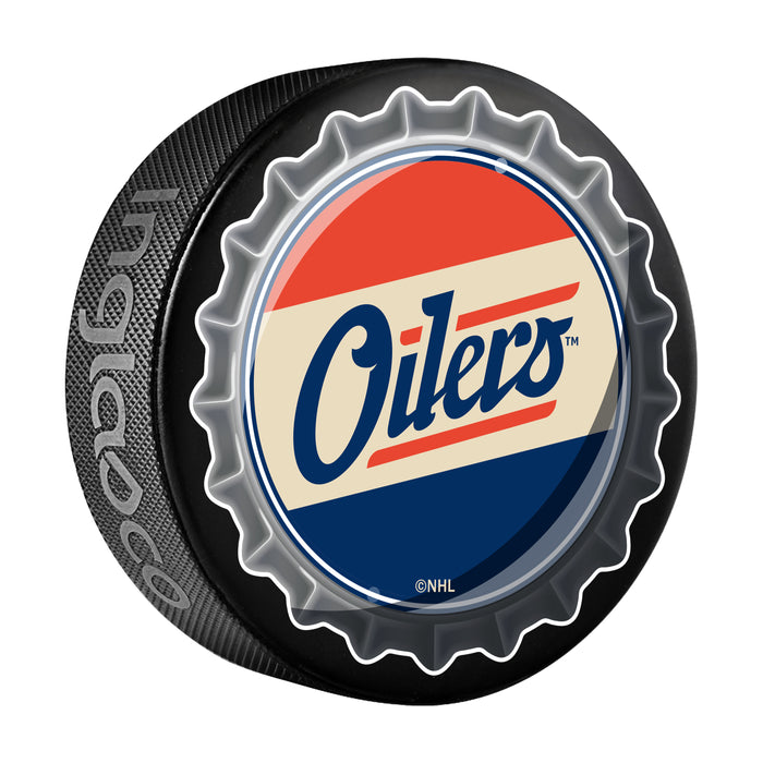 NHL Bottle Opener Souvenir Puck Edmonton Oilers 3rd Jersey