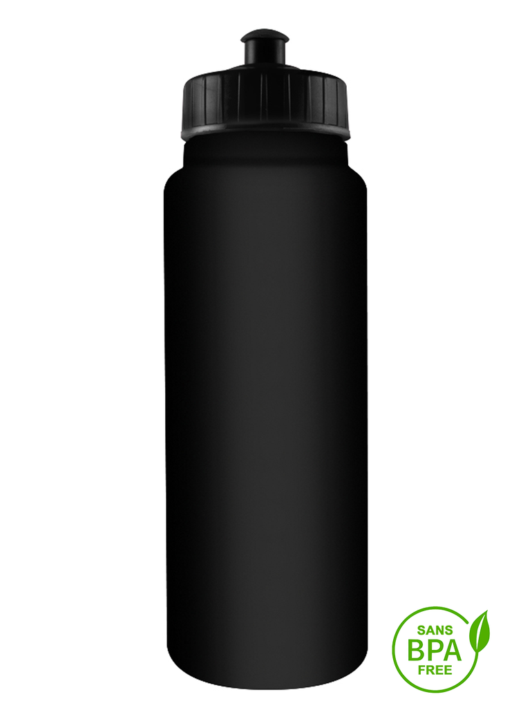 1000ml Tallboy Black Water Bottle With Black Pull-Top Lid