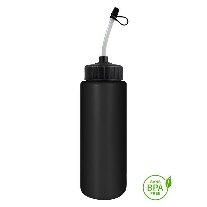 Bouteille d'eau (noir) Tallboy de 1000 ml avec couvercle en paille de nouilles noires