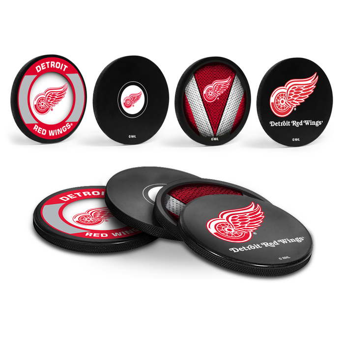 NHL Detroit Red Wings Hockey Puck Drink Coasters (4-Pack) In Cube