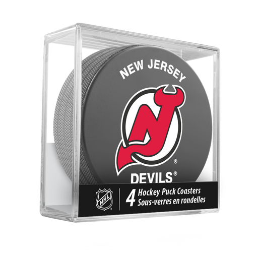 NHL New Jersey Devils Hockey Puck Drink Coasters (4-Pack) In Cube