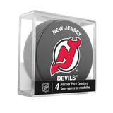 NHL New Jersey Devils Hockey Puck Drink Coasters (4-Pack) In Cube