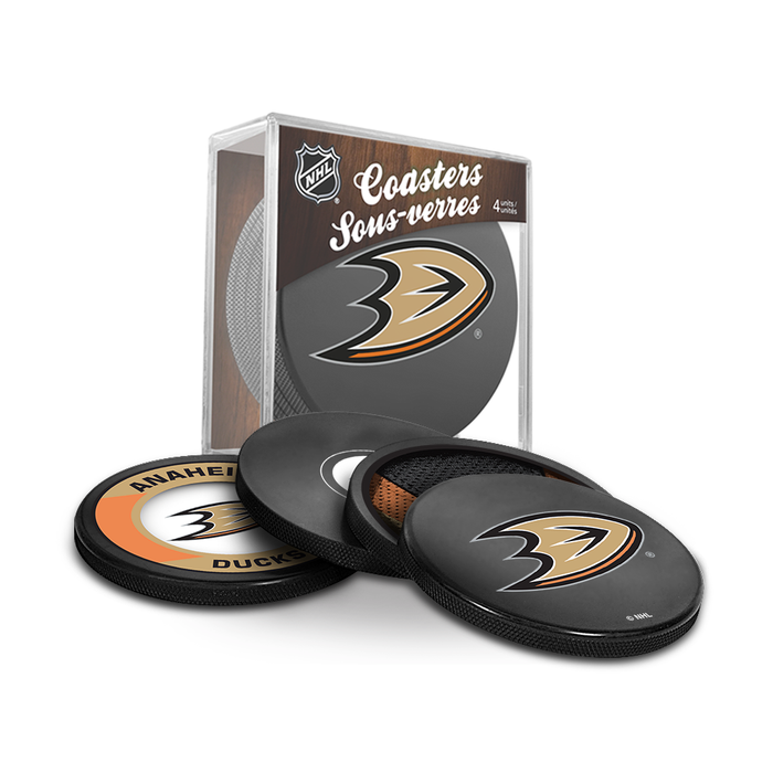 Coffret de 3 souvenirs de la LNH pour les Ducks d'Anaheim. Comprend : 1 rondelle de hockey classique officielle de la LNH, 4 sous-verres et 1 support pour appareil multimédia.