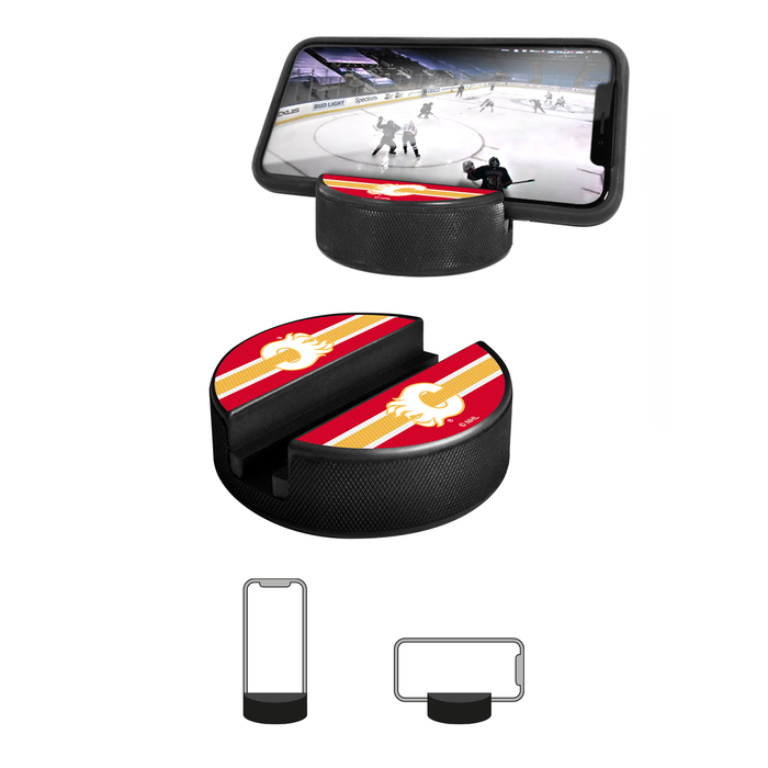 NHL Calgary Flames Ultimate Fan 3-Pack. Includes: 1 NHL Official Classic Souvenir Hockey Puck / 4 Coasters / 1 Media Device Holder