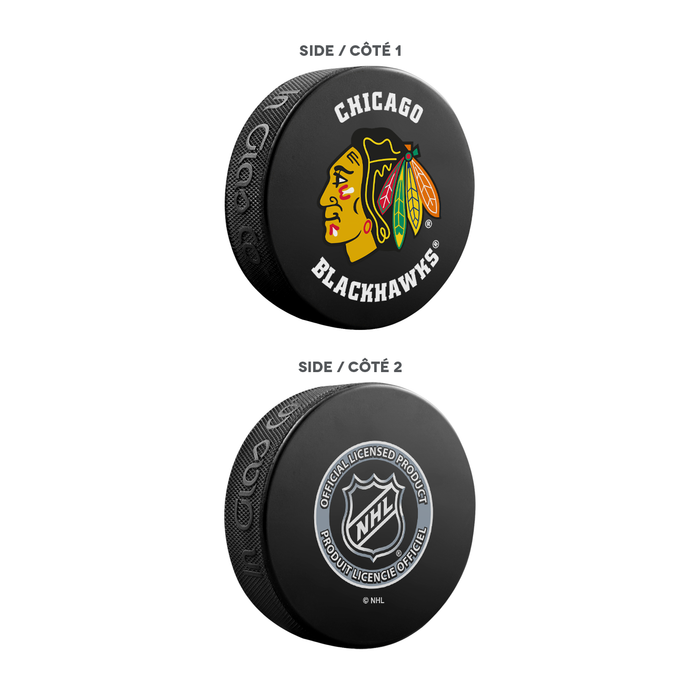 NHL Chicago Blackhawks Ultimate Fan 3-Pack. Includes: 1 NHL Official Classic Souvenir Hockey Puck / 4 Coasters / 1 Media Device Holder