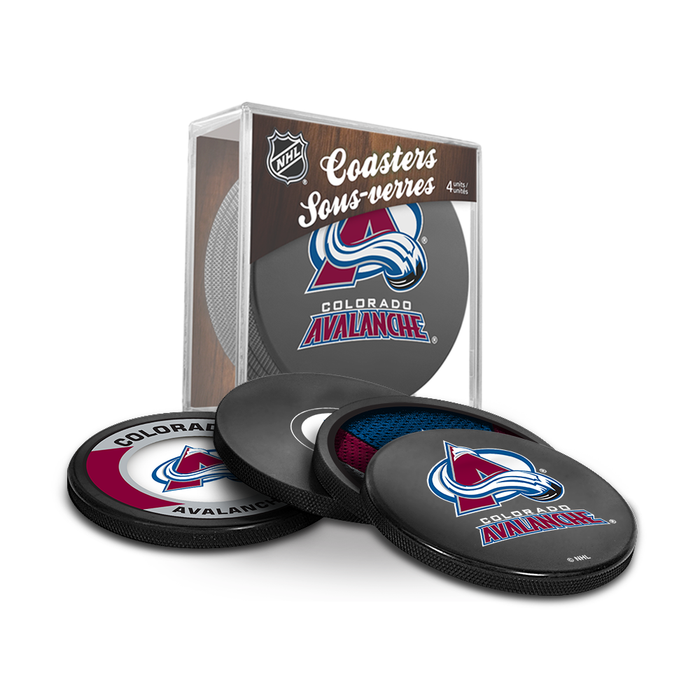 NHL Colorado Avalanche Ultimate Fan 3-Pack. Includes: 1 NHL Official Classic Souvenir Hockey Puck / 4 Coasters / 1 Media Device Holder