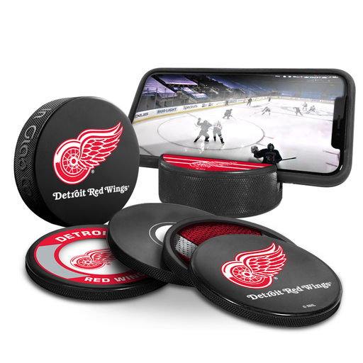NHL Detroit Red Wings Ultimate Fan 3-Pack. Includes: 1 NHL Official Classic Souvenir Hockey Puck / 4 Coasters / 1 Media Device Holder