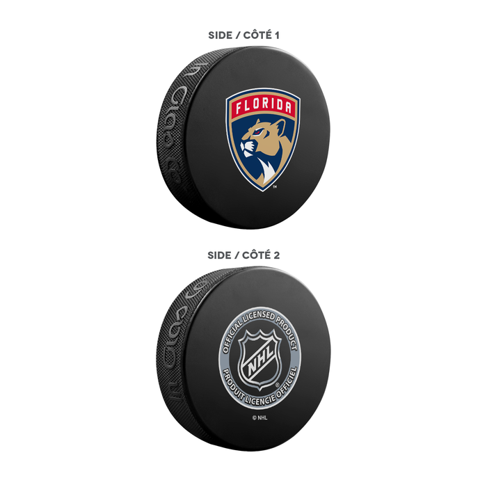 Coffret de 3 souvenirs de la LNH pour les Panthers de la Floride. Comprend : 1 rondelle de hockey classique officielle de la LNH, 4 sous-verres et 1 support pour appareil multimédia.