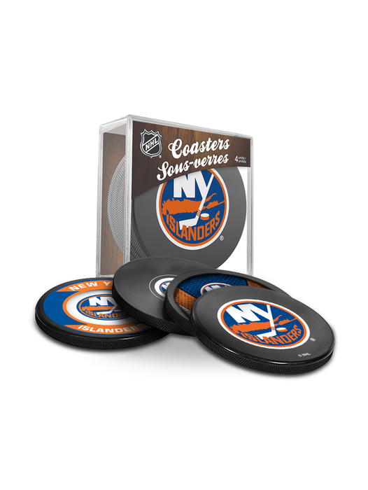 NHL New York Islanders Ultimate Fan 3-Pack. Includes: 1 NHL Official Classic Souvenir Hockey Puck / 4 Coasters / 1 Media Device Holder