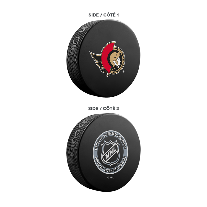 NHL Ottawa Senators Ultimate Fan 3-Pack. Includes: 1 NHL Official Classic Souvenir Hockey Puck / 4 Coasters / 1 Media Device Holder