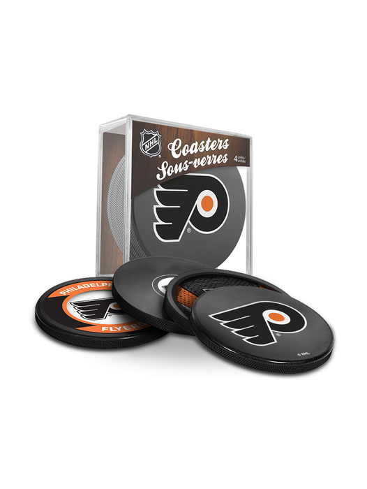 NHL Philadelphia Flyers Ultimate Fan 3-Pack. Includes: 1 NHL Official Classic Souvenir Hockey Puck / 4 Coasters / 1 Media Device Holder