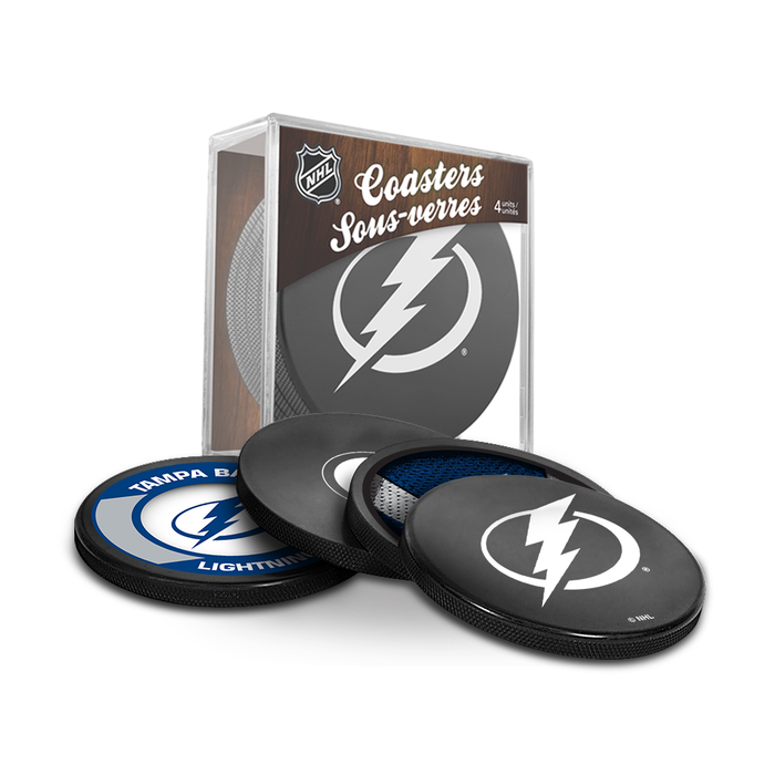 NHL Tampa Bay Lightning Ultimate Fan 3-Pack. Includes: 1 NHL Official Classic Souvenir Hockey Puck / 4 Coasters / 1 Media Device Holder