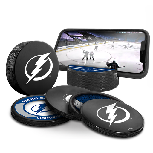 NHL Tampa Bay Lightning Ultimate Fan 3-Pack. Includes: 1 NHL Official Classic Souvenir Hockey Puck / 4 Coasters / 1 Media Device Holder