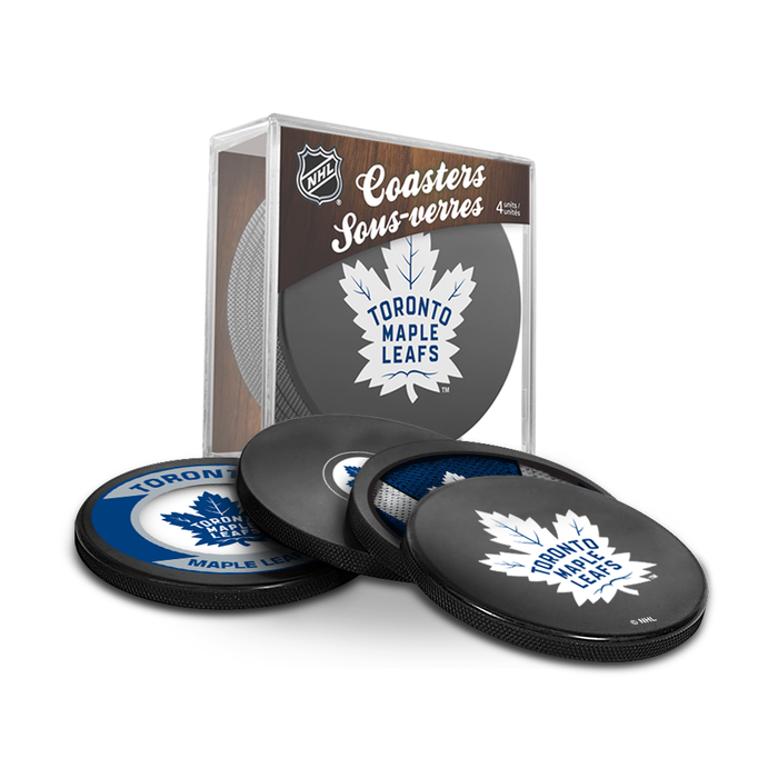 NHL Toronto Maple Leafs Ultimate Fan 3-Pack. Includes: 1 NHL Official Classic Souvenir Hockey Puck / 4 Coasters / 1 Media Device Holder