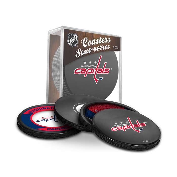 NHL Washington Capitals Ultimate Fan 3-Pack. Includes: 1 NHL Official Classic Souvenir Hockey Puck / 4 Coasters / 1 Media Device Holder