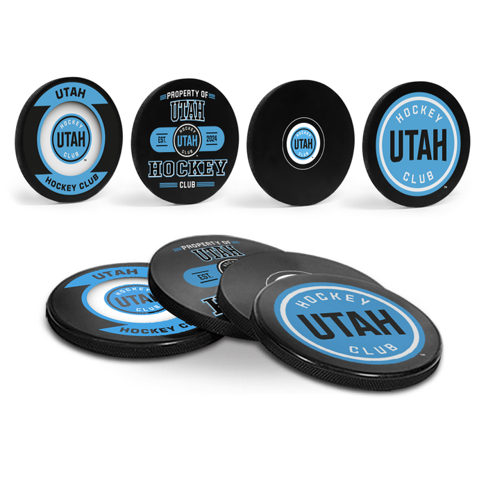 NHL Utah Hockey Club Hockey Puck Drink Coasters (4-Pack) In Cube