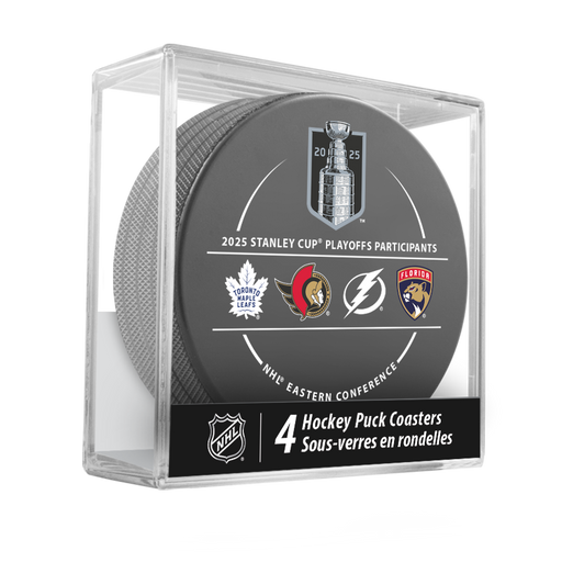 NHL Stanley Cup Playoffs 2025 All Participants Puck Coasters 4-Pack In Cube