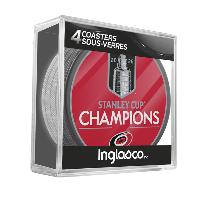 Lot de 4 sous-verres en forme de palet des Carolina Hurricanes, champions de la Coupe Stanley 2026