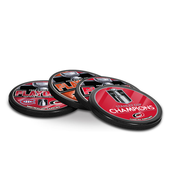 Lot de 4 sous-verres en forme de palet des Carolina Hurricanes, champions de la Coupe Stanley 2026