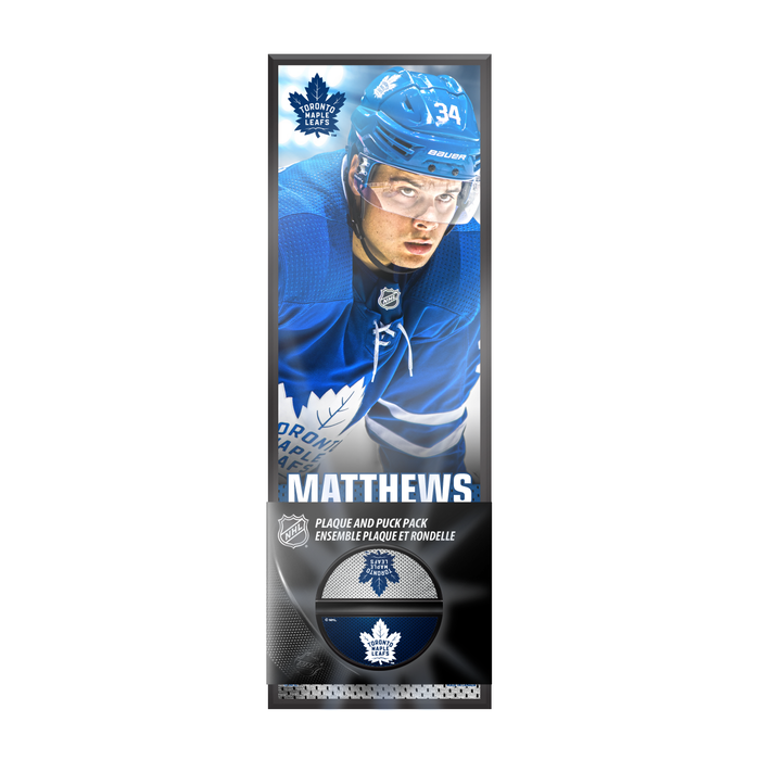 Ensemble de plaque décorative et de support de rondelle de hockey Auston Matthews #34 des Maple Leafs de Toronto de la LNH