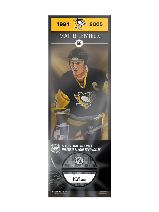 Ensemble de plaque décorative et de support de rondelle de hockey Mario Lemieux, ancien joueur de la LNHA, des Penguins de Pittsburgh