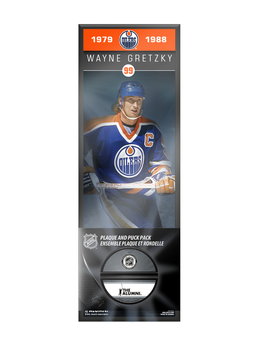Ensemble de plaque décorative et de support de rondelle de hockey Wayne Gretzky, ancien joueur de la LNHA, des Oilers d'Edmonton
