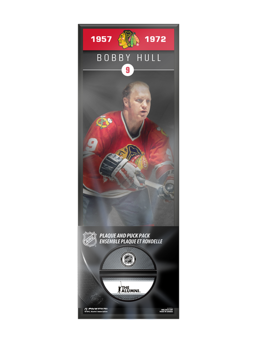 Ensemble de plaque décorative et de support de rondelle de hockey Bobby Hull, ancien joueur de la NHLAA des Blackhawks de Chicago