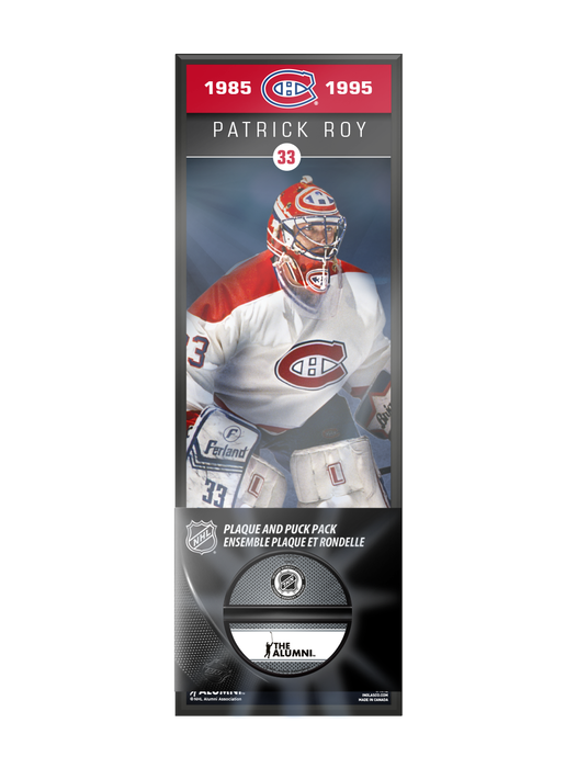 Ensemble de plaque décorative et de support de rondelle de hockey des Canadiens de Montréal, ancien joueur de la NHLAA, Patrick Roy