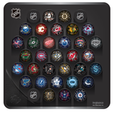 NHL Hockey Puck Wall Plaque. All 32 NHL Team Clone Souvenir Collector Pucks + 3 NHL Shield Hockey Pucks