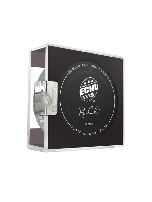 Rondelle de hockey officielle ECHL Tahoe Knight Monsters 2024-25 dans un cube