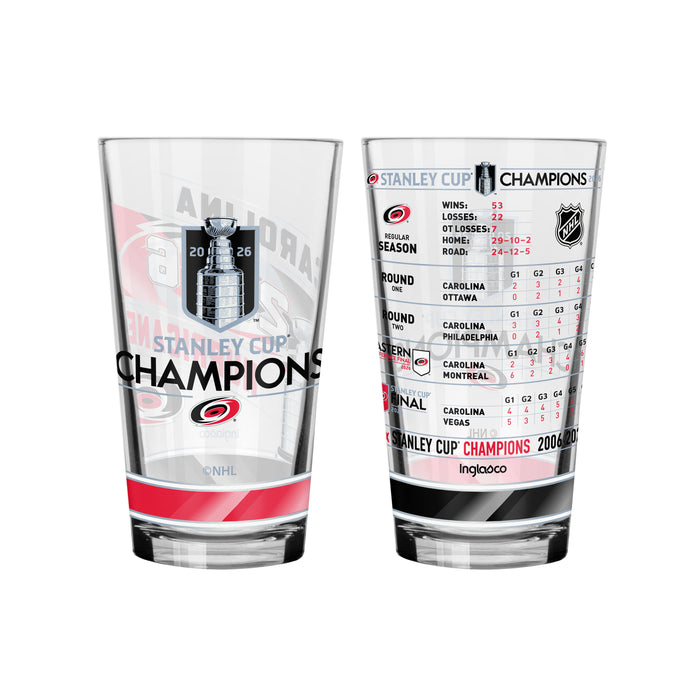 Lot de 2 verres à cocktail « Champions de la Coupe Stanley 2026 » (imprimé sur tout le pourtour et statistiques) Carolina Hurricanes
