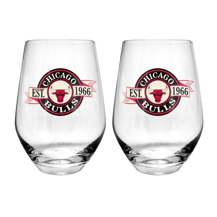 NBA Chicago Bulls 19 Oz 2 Wine Glass Stemless Collection Pack Banner Design