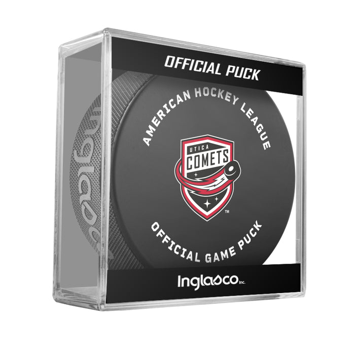 AHL Utica Comets 2026-27 Official Game Hockey Puck In Cube