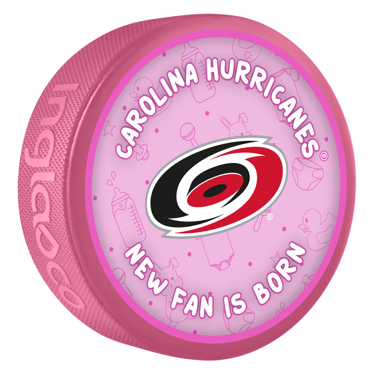 NHL Carolina Hurricanes New Fan is Born Pink Souvenir Puck — Inglasco