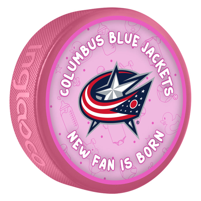 NHL Columbus Blue Jackets New Fan is Born Pink Souvenir Puck